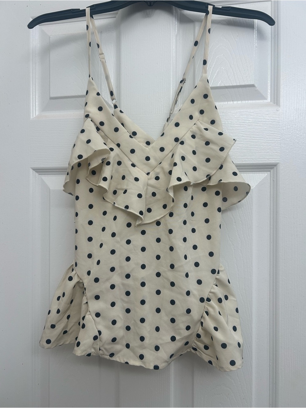 Cream Polka Dot Ruffle Cami Top